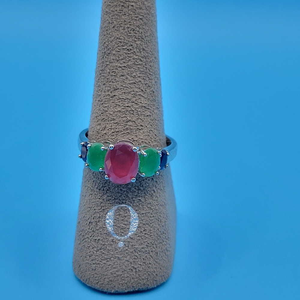 Modern Sterling Silver Lab Created Ruby Emerald S… - image 6